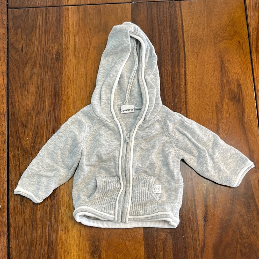 Gray Hooded Baby Zip Up Hoodie